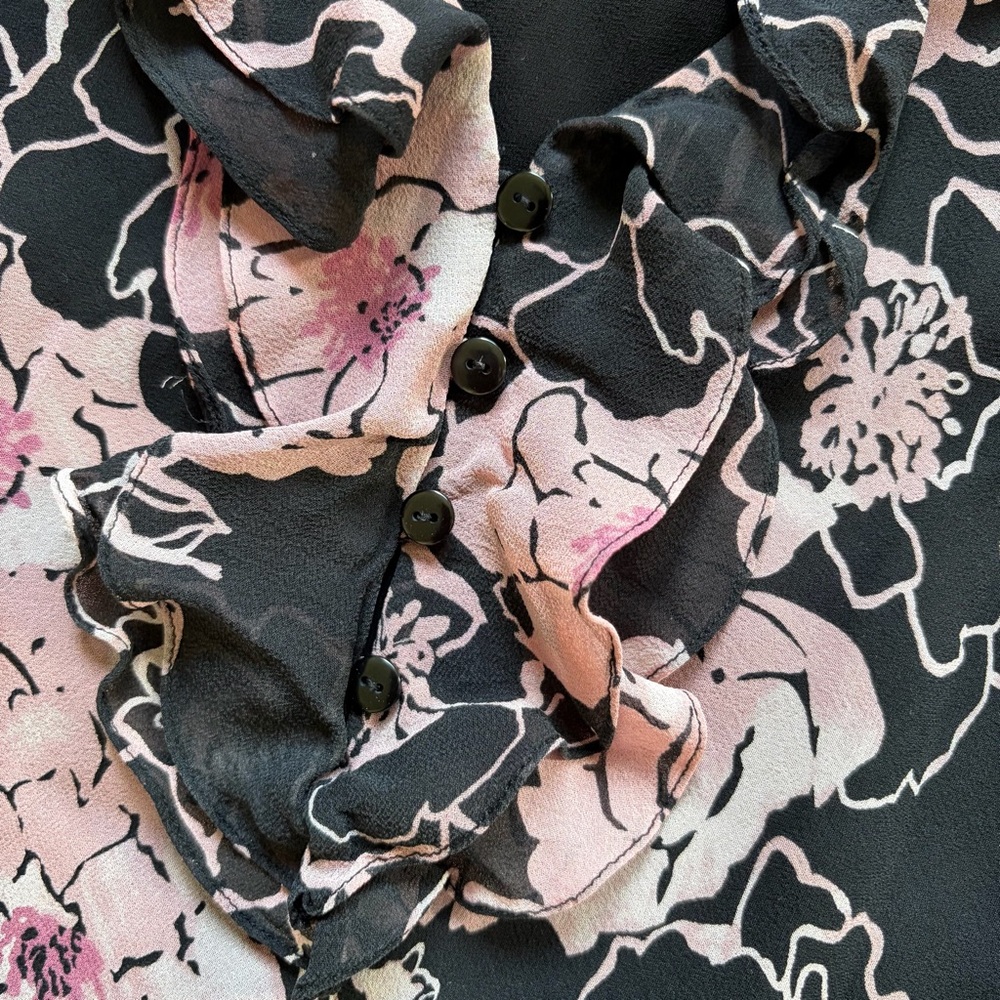 vtg papéll boutique 100% silk pink floral black dress ruffles size 14 - Picture 4 of 14